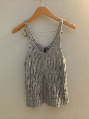 Light Gray Knit V-Neck Tank Top